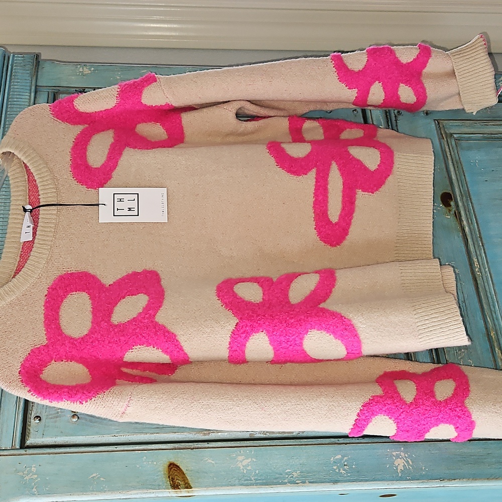 NWT THML Tan Pink Floral Patterned Sweater - Picture 3 of 7